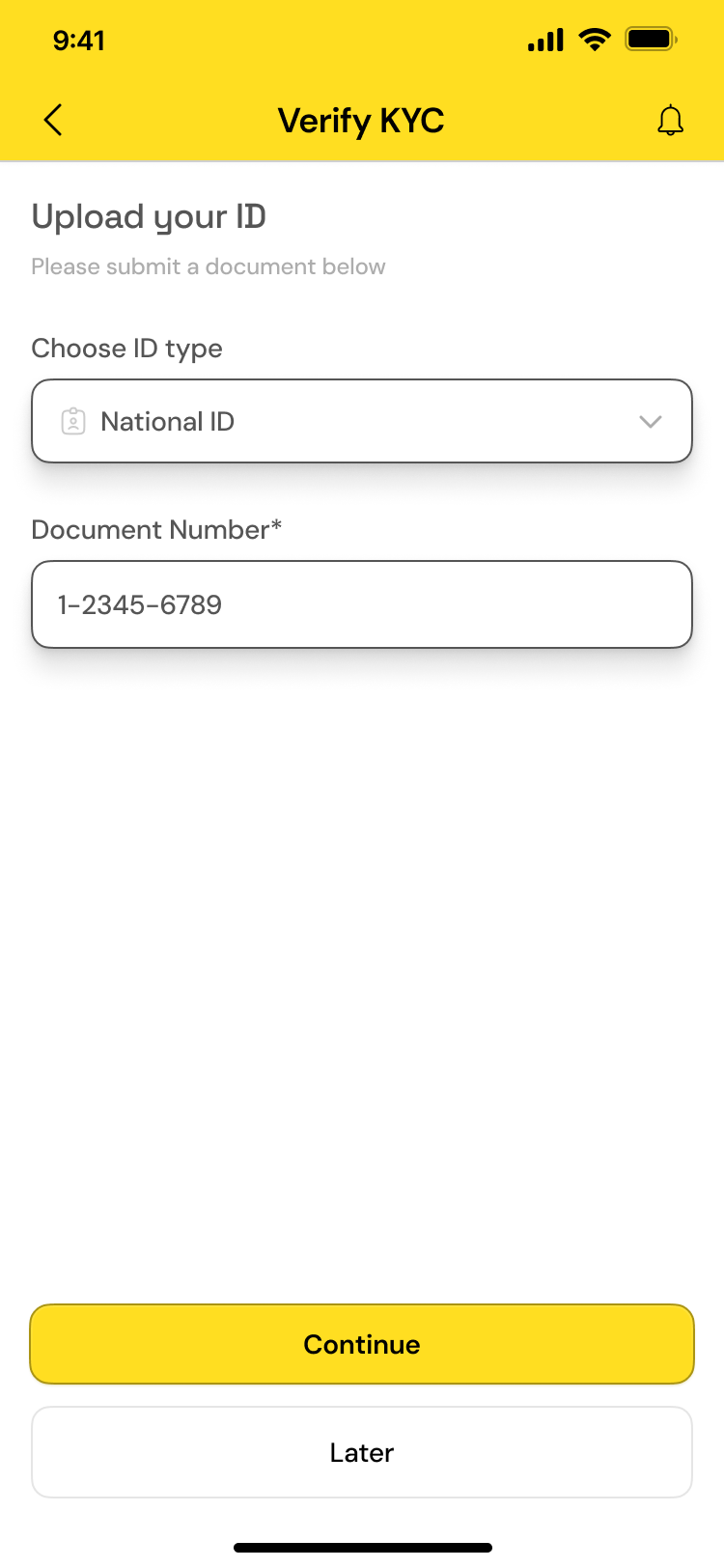 Pybber identity verification screen